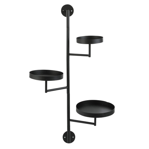 Mica Decorations Perry Wandrek Zwart - Metalen Wandrek met Ronde Plateaus voor Planten en Servies - Industrieel Design voor Elk Interieur - L30 x B23