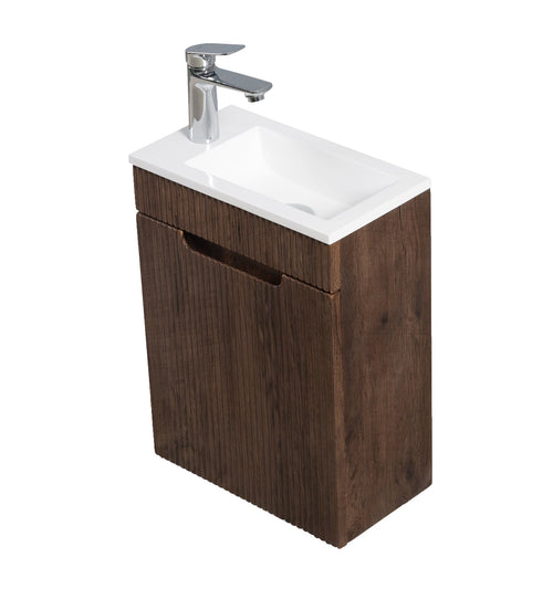 Badplaats Toiletmeubel Thermis 40 x 22 cm – Walnoot Bruin – Fonteinmeubel met Witte Wastafel