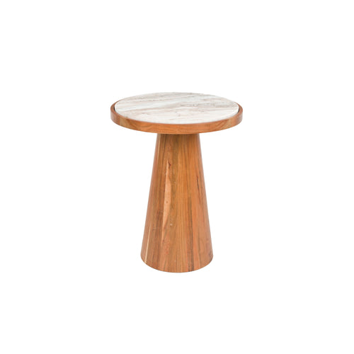 Housecraft Living Mees Bijzettafel Rond 40 cm Marmer/ Hout - Bruin