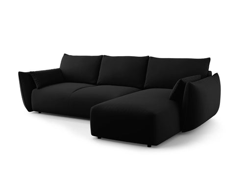 Cosmopolitan Design Converteerbare hoekbank rechts met opbergdoos Matera 4-zits, flueel zwart - 173x253x86cm