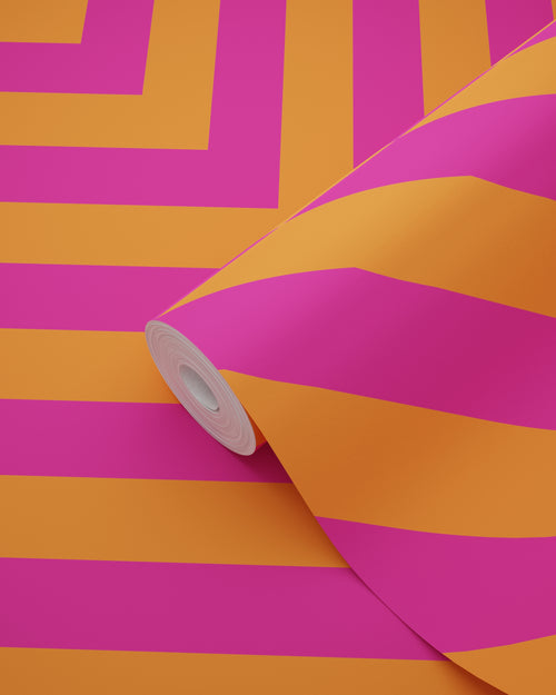 ESTAhome behang chevronpatroon oranje en fuchsia roze - 50 x 900 cm - 131405 - vtwonen shop