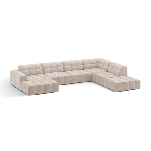 Cosmopolitan Design - Panoramische hoekbank Chicago 7-zits, flueel lichtbeige - 263x375x78cm