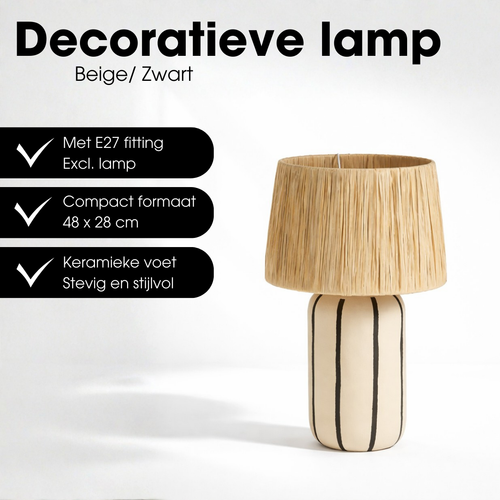 Mica Decorations Denton Tafellamp Woonkamer - Lamp Decoratief met Lampenkap - Bureaulamp Tafellampen Woonkamer - 48 x ⌀28 cm - Keramiek, Metaal,