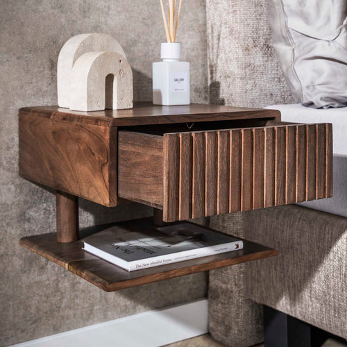 Giga Meubel Nachtkastje Carve - Bruin Acaciahout - 35x35x27cm - vtwonen shop