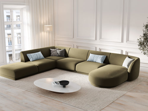 Micadoni Panoramische hoekbank links Miley 6-zits, flueel, groente - 255x330x70cm