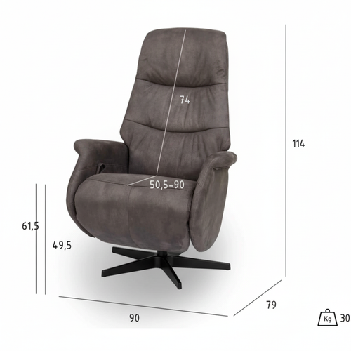 Furnhouse relaxfauteuil Delta - Taupe - Draaibaar - 79x90x114