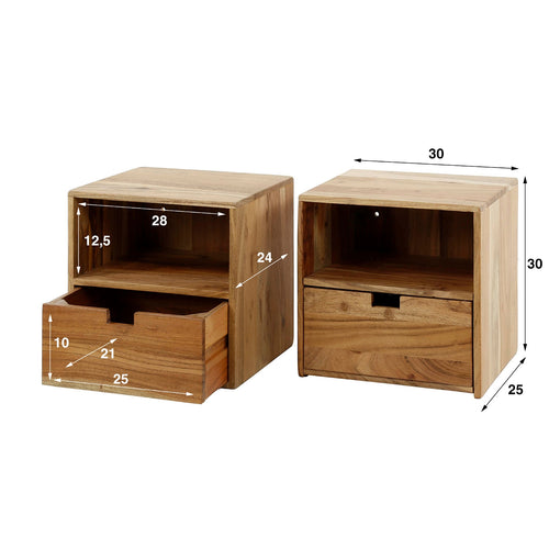 Giga Meubel Nachtkastje Strip XS - Naturel - Set van 2 - 30x30x20cm