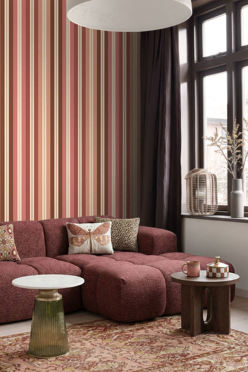 ESTAhome behang strepen roze en bruin - 50 x 900 cm - 132038