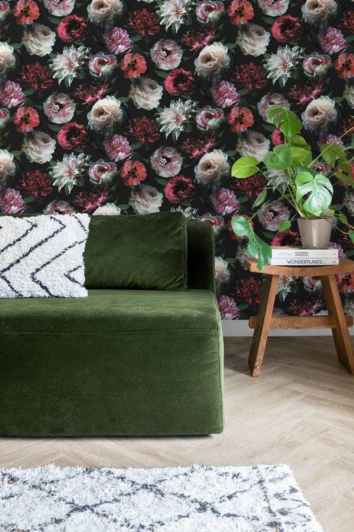 ESTAhome behang bloemen roze, zwart en donkergroen - 53 cm x 10.05 m - 139168 - vtwonen shop