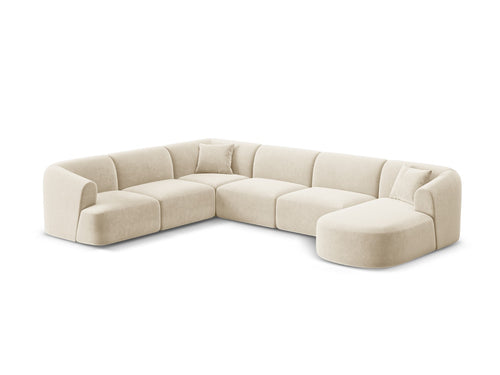 Cosmopolitan Design Modulaire panoramische hoekbank links Campi 7-zits, flueel lichtbeige - 255x330x70cm