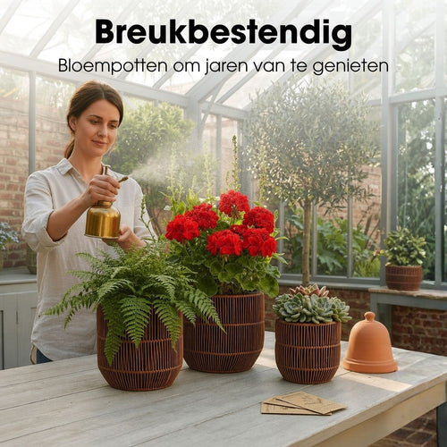 Mica Decorations Peta Bloempot voor Buiten – Set van 3 – Plantenpot voor Bloemen en Buitenplanten – Bloempotten voor Buiten – Donkerbruin