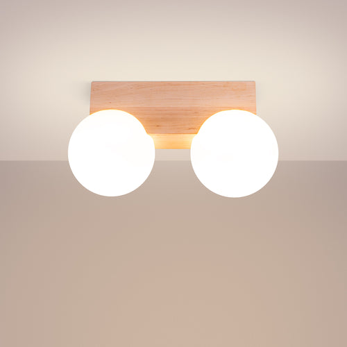 Sollux Lighting Plafondlamp BULBO 2 naturel hout - 29x12x16cm