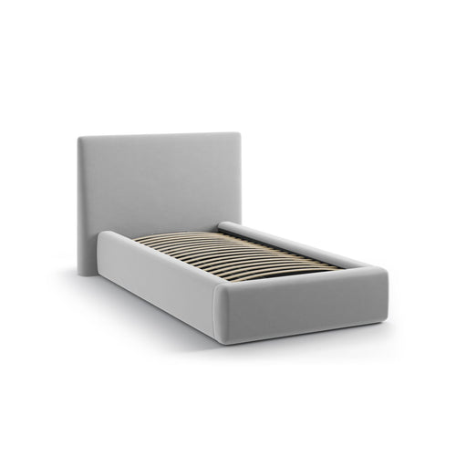 Cosmopolitan Design - Opbergbed met hoofdeinde Asti 90x200cm flueel lichtgrijs - 220x130x95cm