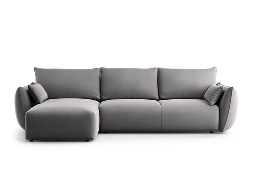 Cosmopolitan Design Uitklapbare hoekbank links met opbergdoos Matera 4-zits, flueel grijs - 173x253x86cm
