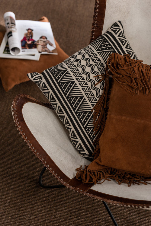 J-Line kussen Franjes Vierkant - leer - cognac