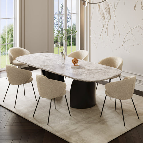Sia Home - Eetkamerstoel LUNA - Bouclette stof - Crème - 53.5cm