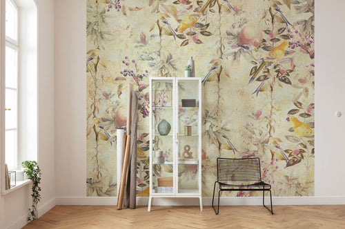 Sanders & Sanders fotobehang bloemen en vogels geel en beige - 300 x 280 cm - 612413 - vtwonen shop