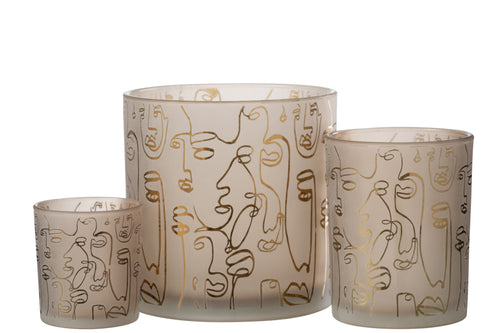 J-Line windlicht Happy Faces - glas - beige - large - vtwonen shop