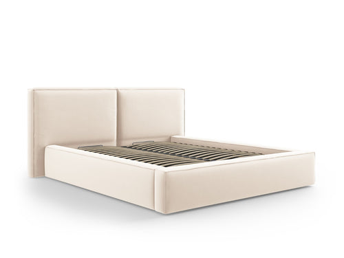 Micadoni Opbergbed met hoofdeinde Jodie 160x200cm, flueel, lichtbeige - 228x214x108cm