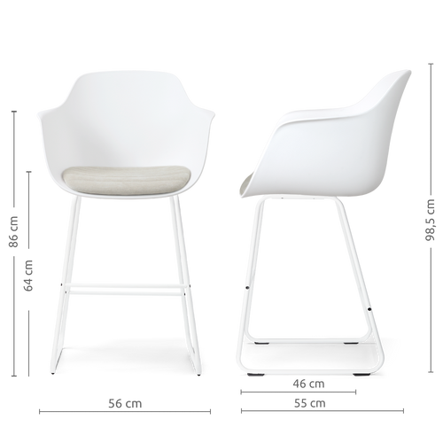 Nolon Nino-Liz barkruk wit met naturelbeige zitkussen - wit onderstel - 65 cm