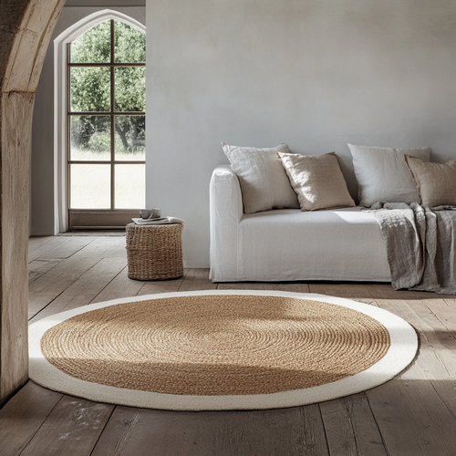 Mrcarpet Rond jute vloerkleed naturel/wit met rand 160cm - vtwonen shop