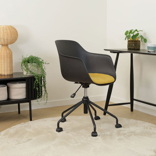 Nolon Nout-Liz Bureaustoel Zwart - Okergeel Kussen - Zwart Onderstel