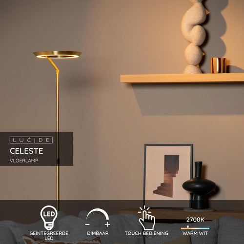 Lucide vloerlamp CELESTE - Geïntegreerde LED - Mat Goud / Messing - vtwonen shop