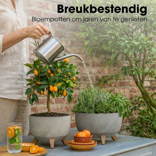 Mica Decorations Doppio Plantenbak op Poten - 18,5 x Ø33 cm - Plantenbakken voor Buiten - Bloembakken voor Balkon - Gerecycled Plastic - Grijs