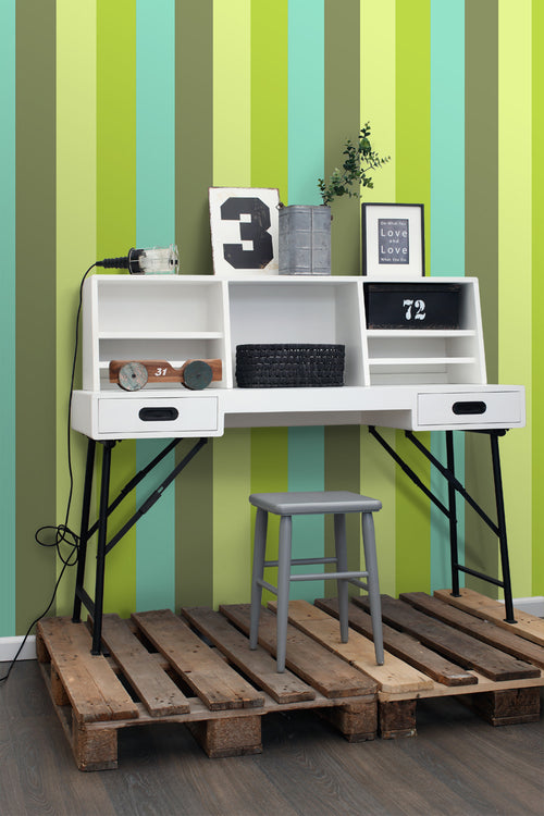ESTAhome behang strepen turquoise en limegroen - 53 cm x 10.05 m - 116524