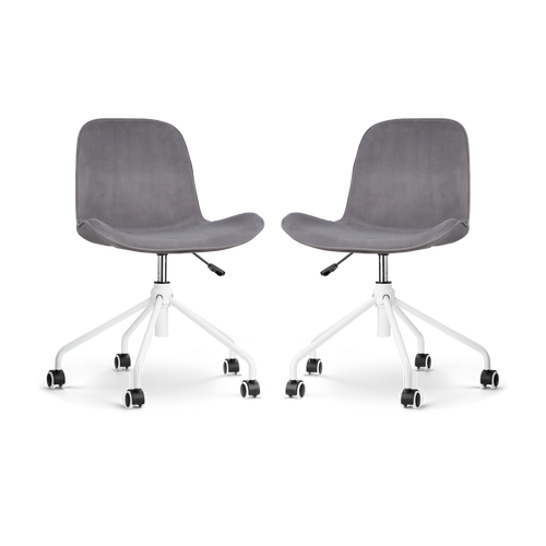 Nolon Nout-Fé Bureaustoelen Set van 2 - Velvet Grijs - Wit Onderstel