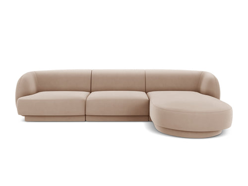 Micadoni - Rechter hoekbank "Miley" 4 zitplaatsen, flueel, cappuccino - 156x255x70cm