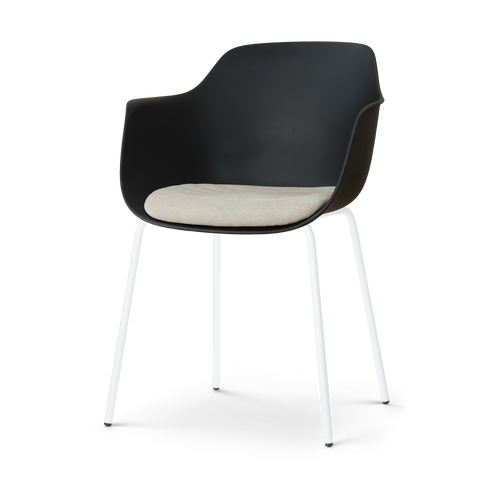 Nolon Nora-Liz eetkamerstoel zwart met naturelbeige zitkussen - wit onderstel