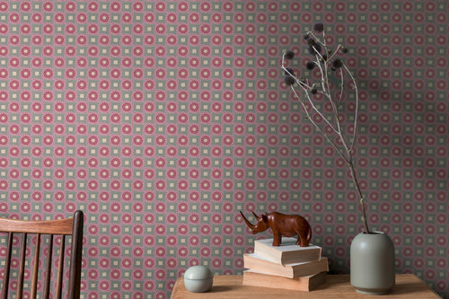 Livingwalls behang grafisch motief lila paars, rood, grijs en beige - 53 cm x 10.05 m - AS-390602