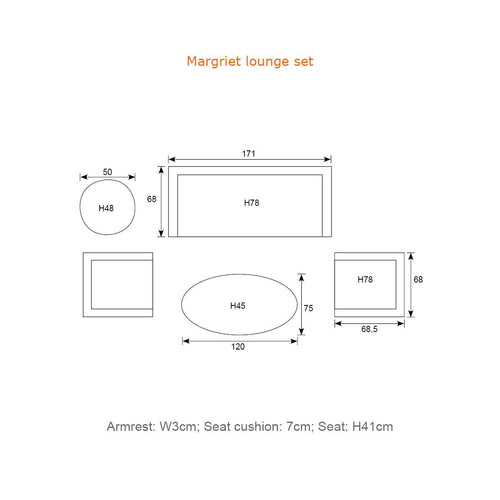 Margriet loungeset - 5-delig - carbon black -natural rotan-mystic grey