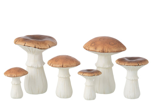 J-Line decoratie Paddenstoel - porselein - wit/bruin - large - 2 stuks
