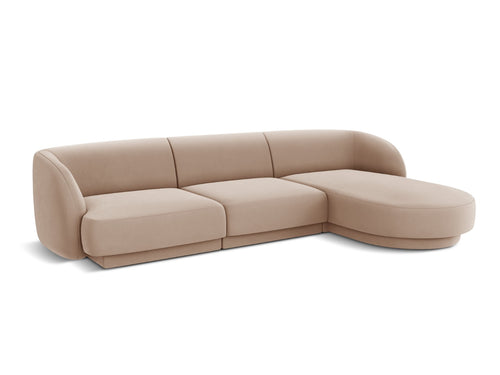 Micadoni - Rechter hoekbank "Miley" 4 zitplaatsen, flueel, cappuccino - 156x255x70cm