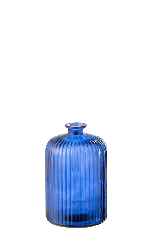 J-Line vaas Fles Stripe - glas - blauw - Ø 14.5 cm - vtwonen shop