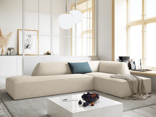 Micadoni - Rechter hoekbank "Ruby" 4 zitplaatsen, ribfluwelen, lichtbeige - 180x273x69cm