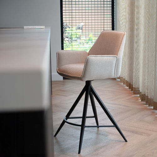 Giga Meubel Barstoel Noa Draaibaar - Beige/Zwart - Set van 2 - vtwonen shop