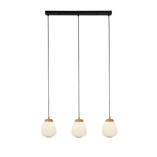 Searchlight Ella 3-lichts plafondhanglamp van zwart metaal en opaal geribbeld glas
