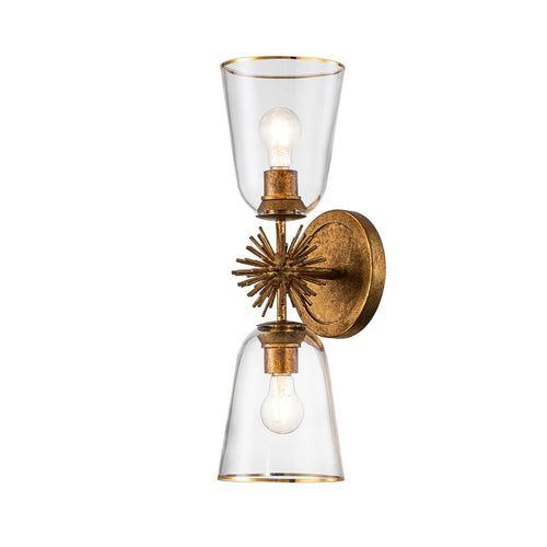 Wandleuchte Modern Antik Gold, Glasschirme 2x E27