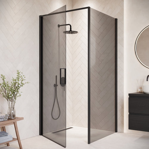 Badplaats Douchecabine Alava 80 x 80 x 190 cm – Zwart met Rookglas – Douchewand met Draaideur