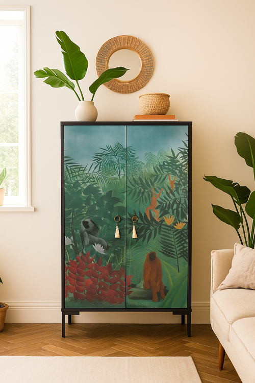 Buffet en MDF met 2 decoratieve deuren, motief diep jungle-groen WALTER - vtwonen shop