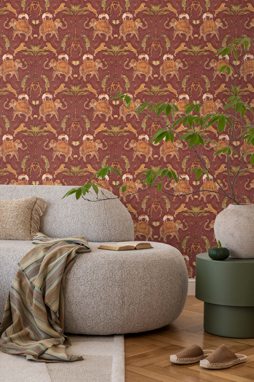 Sanders & Sanders behang olifanten terracotta - 53 cm x 10 m - 640497 - vtwonen shop
