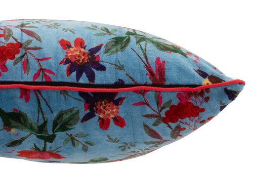 J-Line kussen Vogels Bloemen - katoen/fluweel - blauw - vtwonen shop