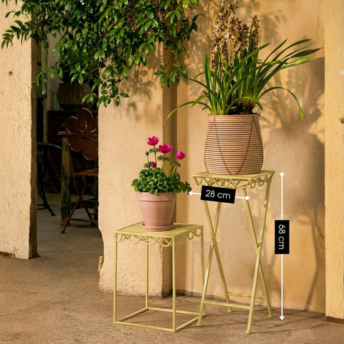 Mica Decorations Rosalie Planttafel voor Buiten - Plantenstandaard voor Kamerplanten 68 x 28cm - Inklapbaar - IJzer - Lichtgroen