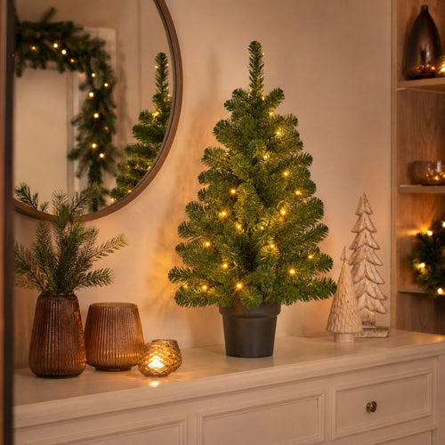 Black Box Trees Norton Kunstkerstboom met Verlichting - Kerstboom H90 x Ø50 cm - Kunstboom in Pot - Groen