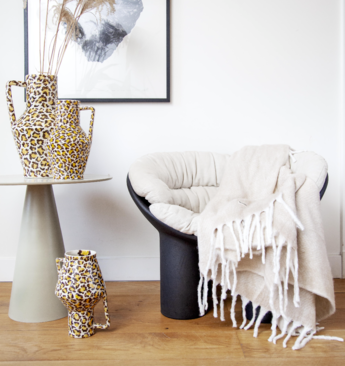 Return to Sender Vaas 30 cm Leopard print handgeschilderd upside down met handvat - vtwonen shop