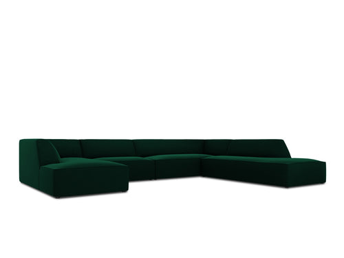 Micadoni Panoramische hoekbank rechts Ruby 7-zits, flueel, flessengroen - 273x366x69cm