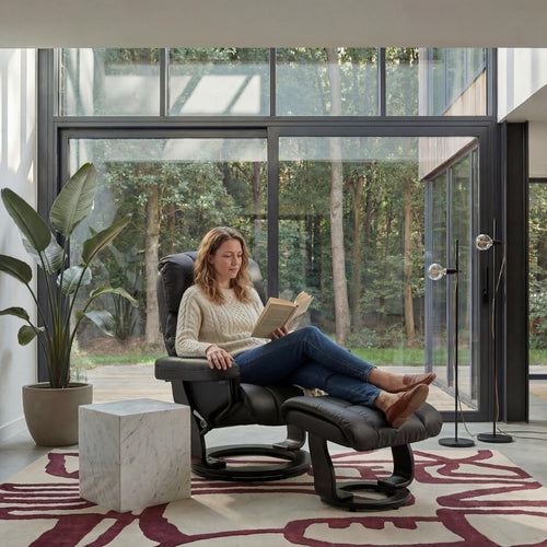 Furnhouse relaxfauteuil met voetsteun Crown - Zwart - Draaibaar - 88x83x107